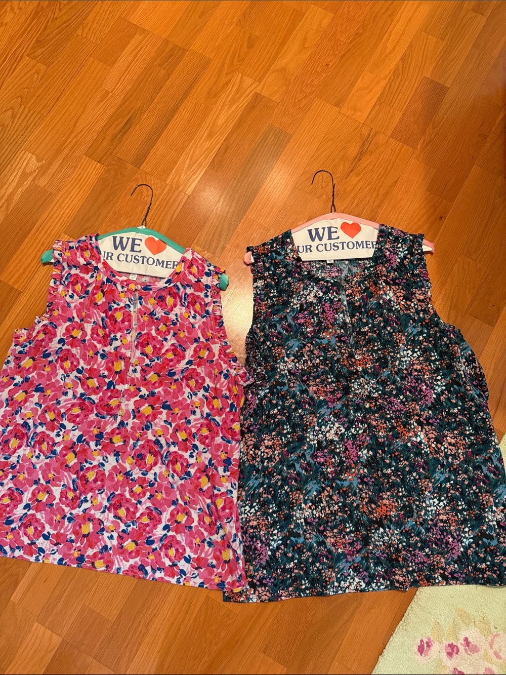 Time and Tru Floral Tank Tops - Pink Multi & Teal Multi